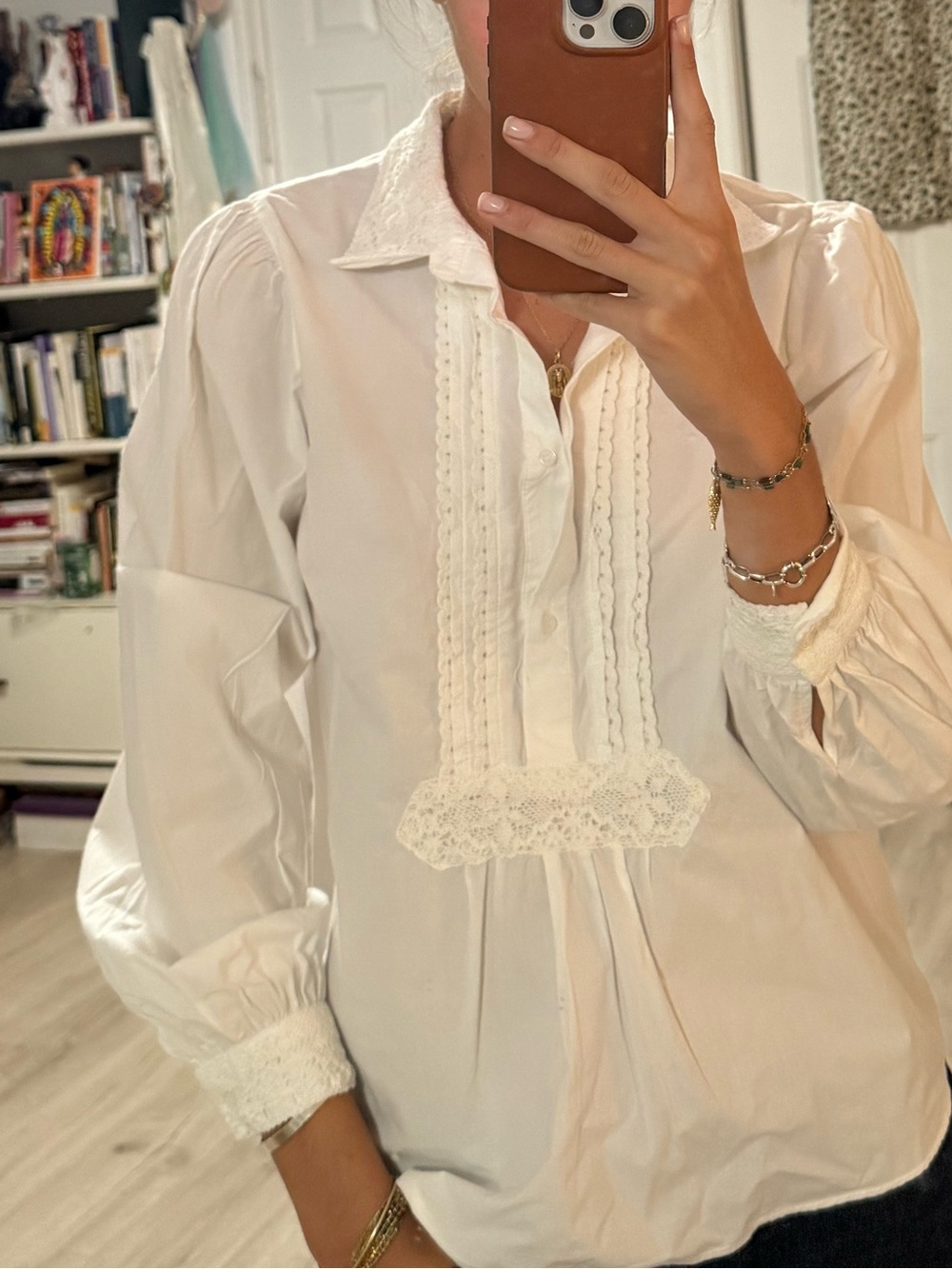 White Lace-Trim Peasant Blouse
